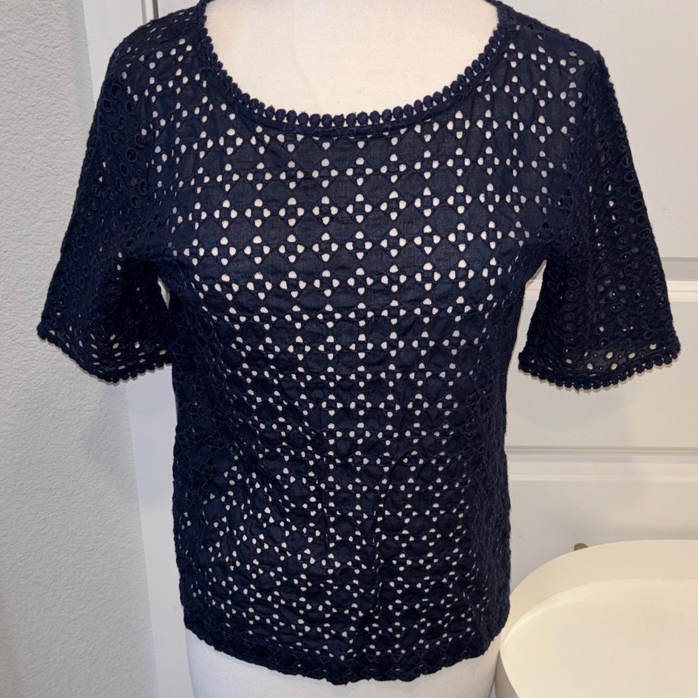 EUC LOFT Navy Eyelet Blouse